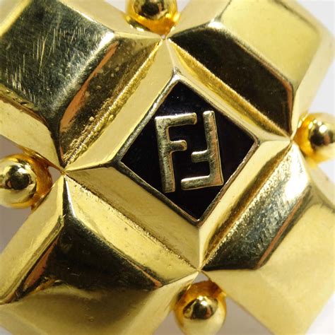 Fendi 1980s Gold Plated FF Small Brooch 